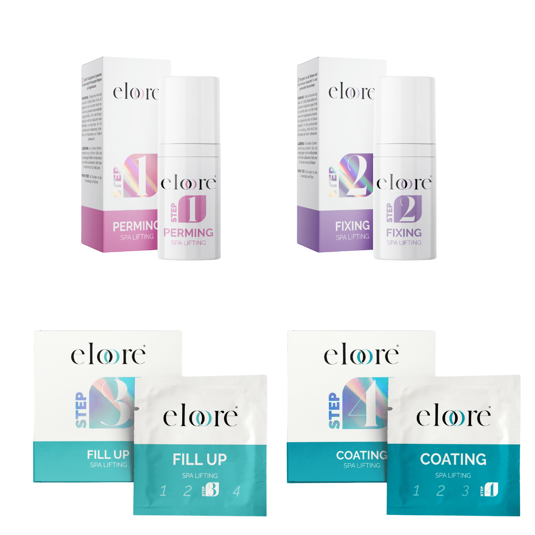 Cysteamine Wimpernlifting Set – eloore® Lash & Brow Lifting System mit sanfter Formel für perfekte Wimpern und Augenbrauen.