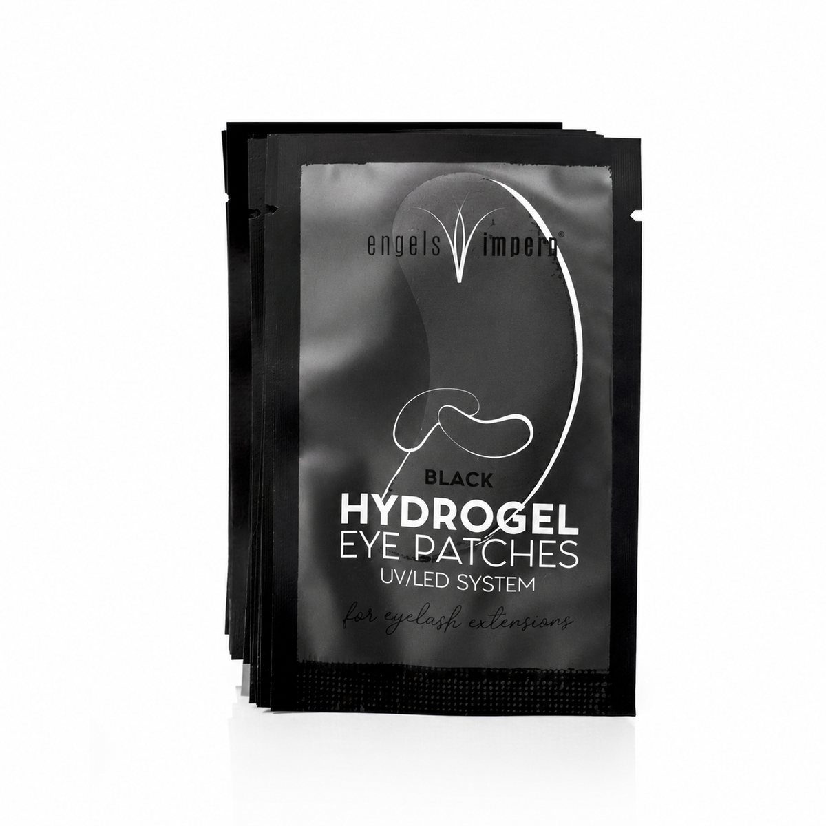 Schwarze Hydrogel Augenpads für UV und LED Wimpernverlängerung von EngelsWimpern® auf weißem Hintergrund